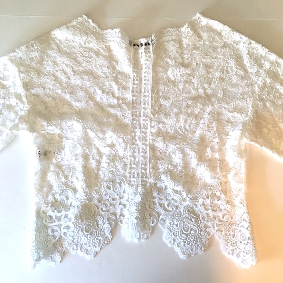 Sandro Paris Cropped Sheer Lace Top Half Sleeve - Picture 4 of 8